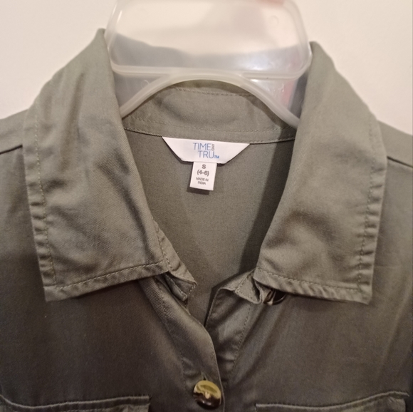 Women's Olive Green Button Front Shirt Dress Small - Picture 2 of 3